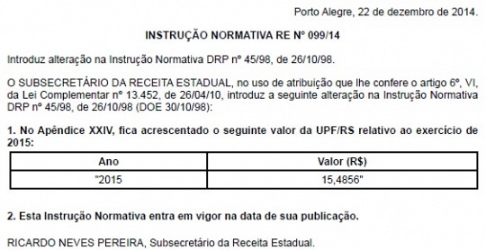 UPF 2015 – CONTRIBUIÇÕES FUNDESA