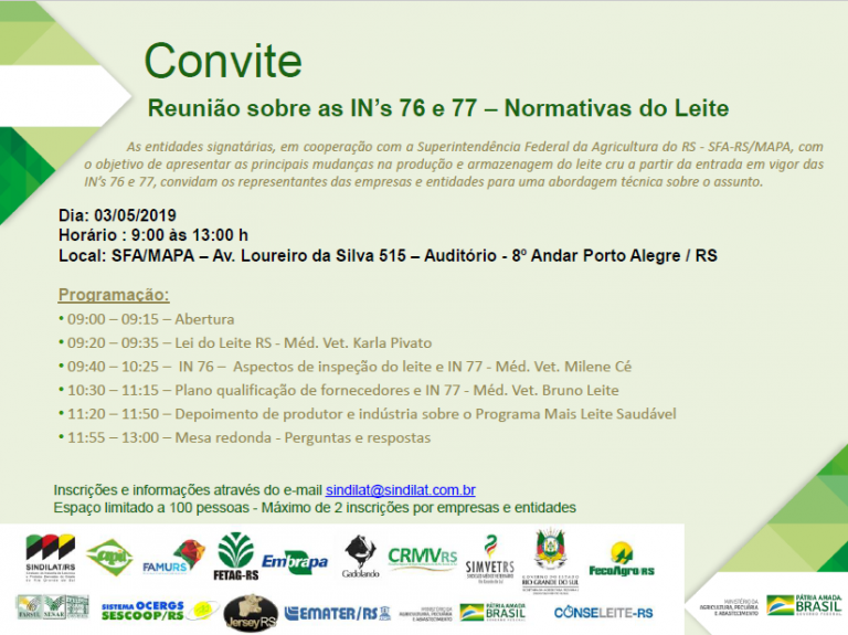 Setor lácteo gaúcho e Mapa discutem regras das INs 76 e 77